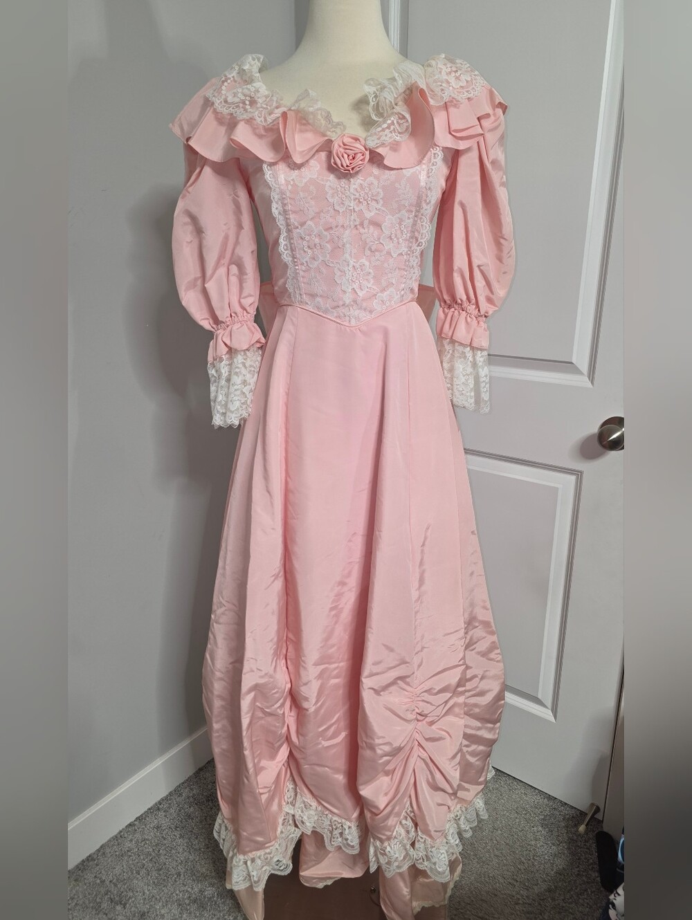 Alfred Angelo Pink Vintage Lace Ruffle Maxi Gown